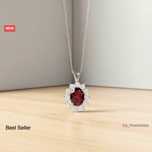 14K White Gold Gemstone Halo Pendant Necklace Elegant Fine Jewelry Gift